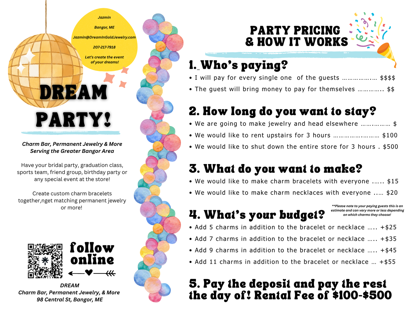 Charm Bar Party Estimate