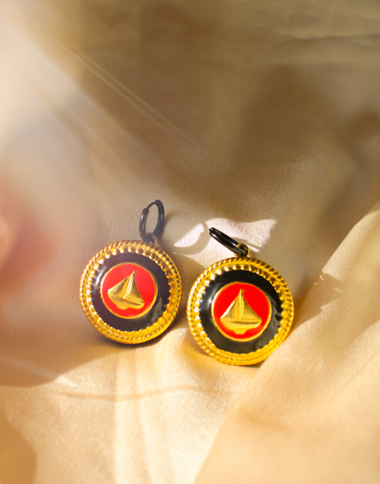 Red Boat Upcycled Button Earrings