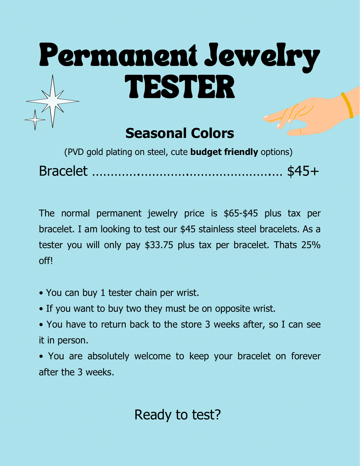 Permanent Jewelry TESTER Appointments
