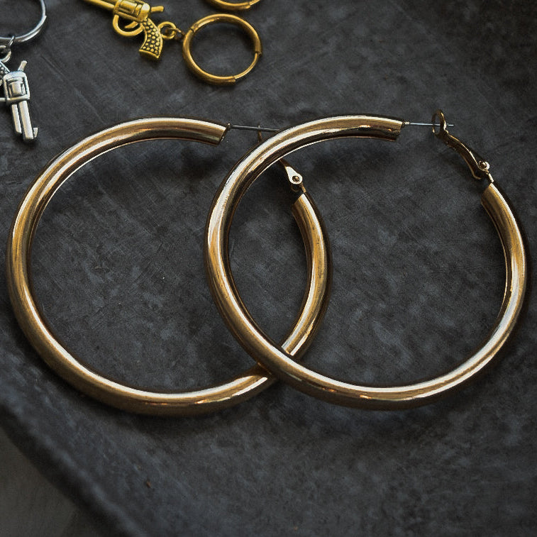 Gold Heavy Hoops Earrings