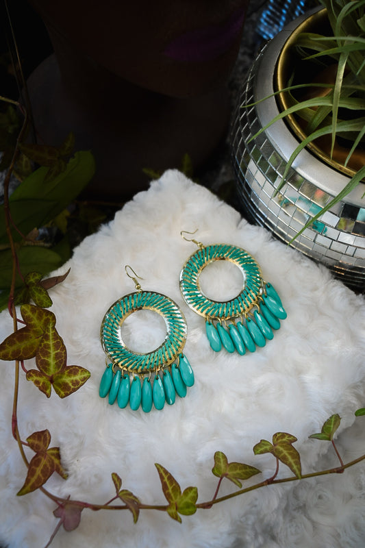 Statement Teal Feather Earrings