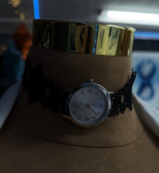Timeless Statement Choker (Black w. Silver Watch)