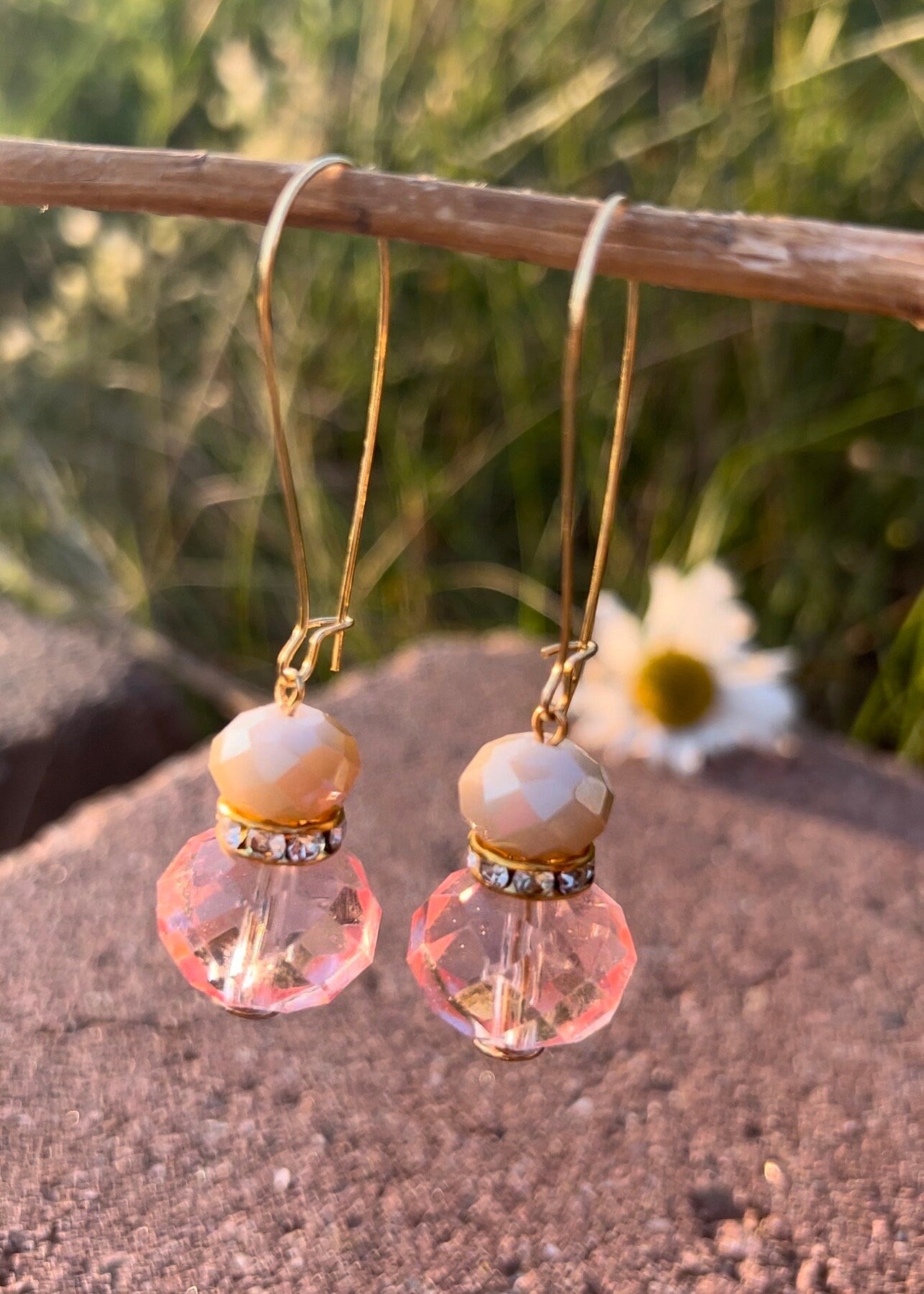 Pink Glass Bead Earrings One of a Kind