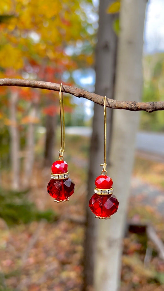 Red Glass Bead Earrings One of a Kind